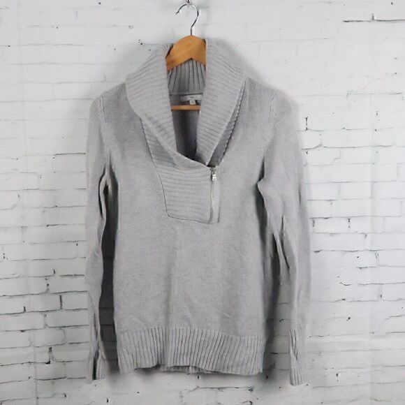 GAP GREY COWL NECK LONG SLEEVE WOOL BLEND SWEATER WITH ZIPPER DETAIL SIZE SMALL - Picture 1 of 6